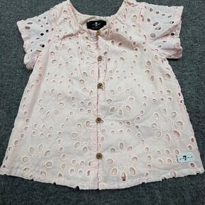 7 For All Mankind Girls 3T (2024) Pink Eyelet Button Down Top Cottagecore Church